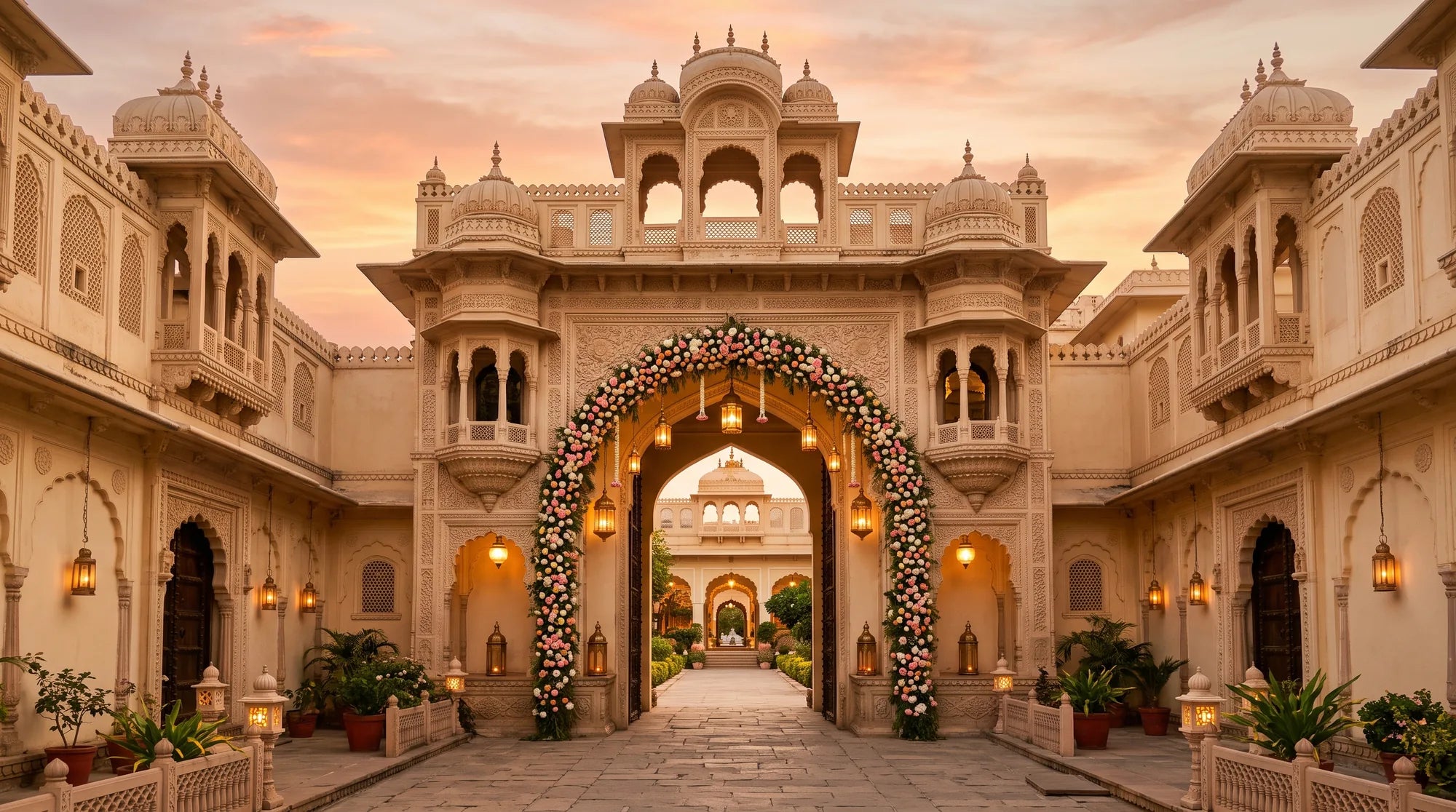Palace gateway in warm evening light